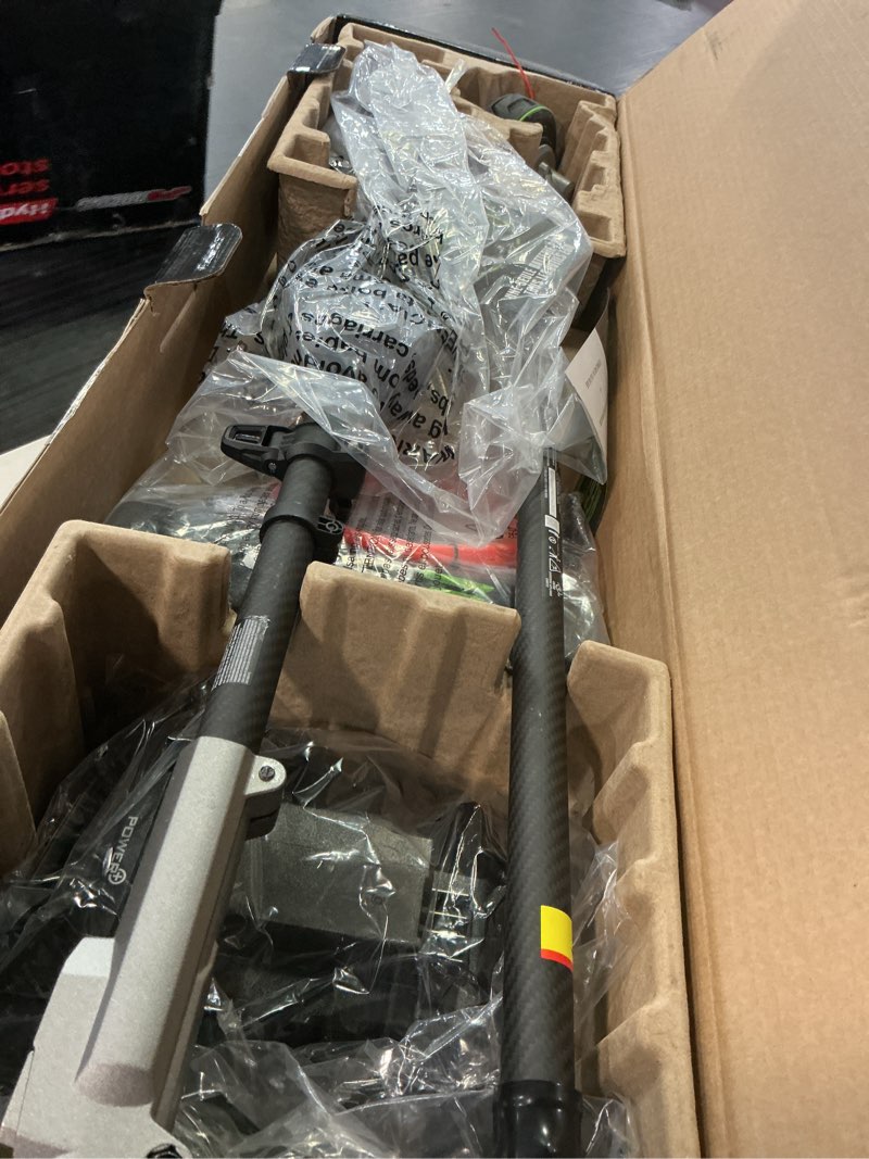 Condition photo showing As Is for ego power+ multi-head system with line iq, powerload 56-volt 17-in straight shaft attachment capable battery string trimmer 5 ah (battery included) (charger included)