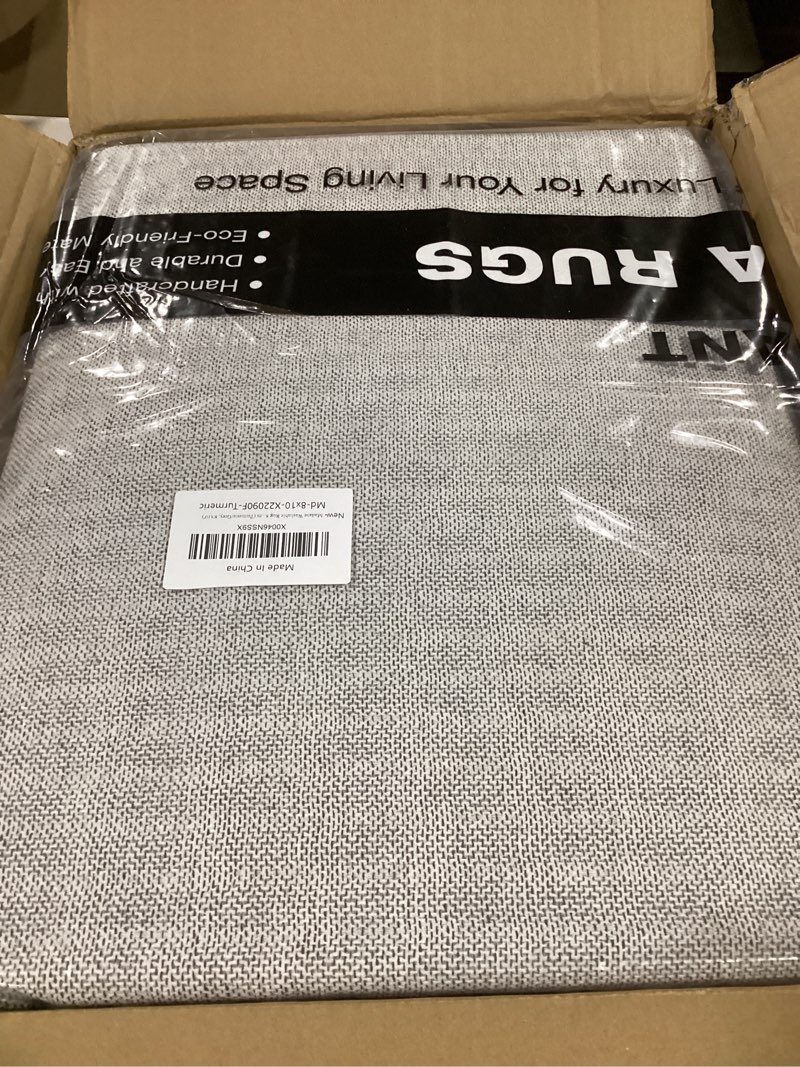 Condition photo showing New/Like New for madane washable rug 8x10 area rugs for living room, ultra-thin non-slip backing rug, stain resistant vintage large area rug for bedroom (turmeric/grey, 8'x10') turmeric/grey 8' x 10' (rectangular)