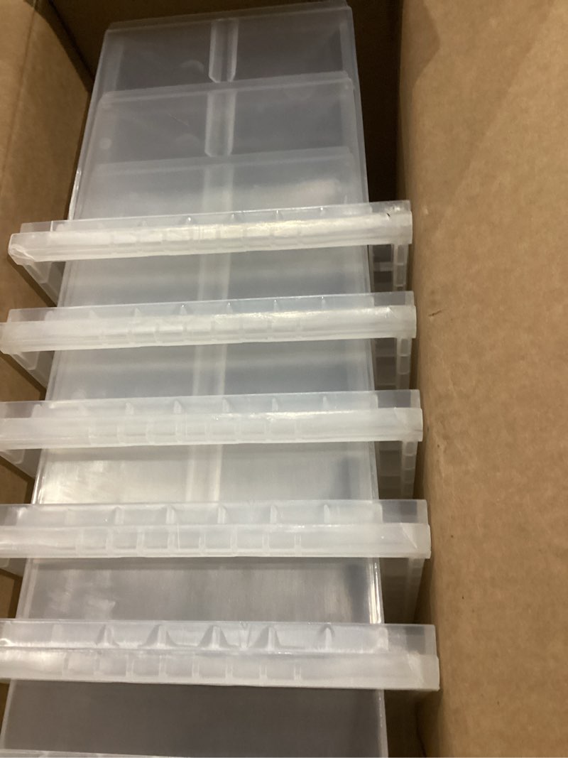 Condition photo showing Good Condition for ReadySpace Plastic Containers for Organizing and Storage Bins for Closet, Kitchen, Office, Garage or Pantry Organization, Stackable Bins, Large (14.8" x 8" x 7"), 6-Pack, Clear Clear Large, 6-Pack