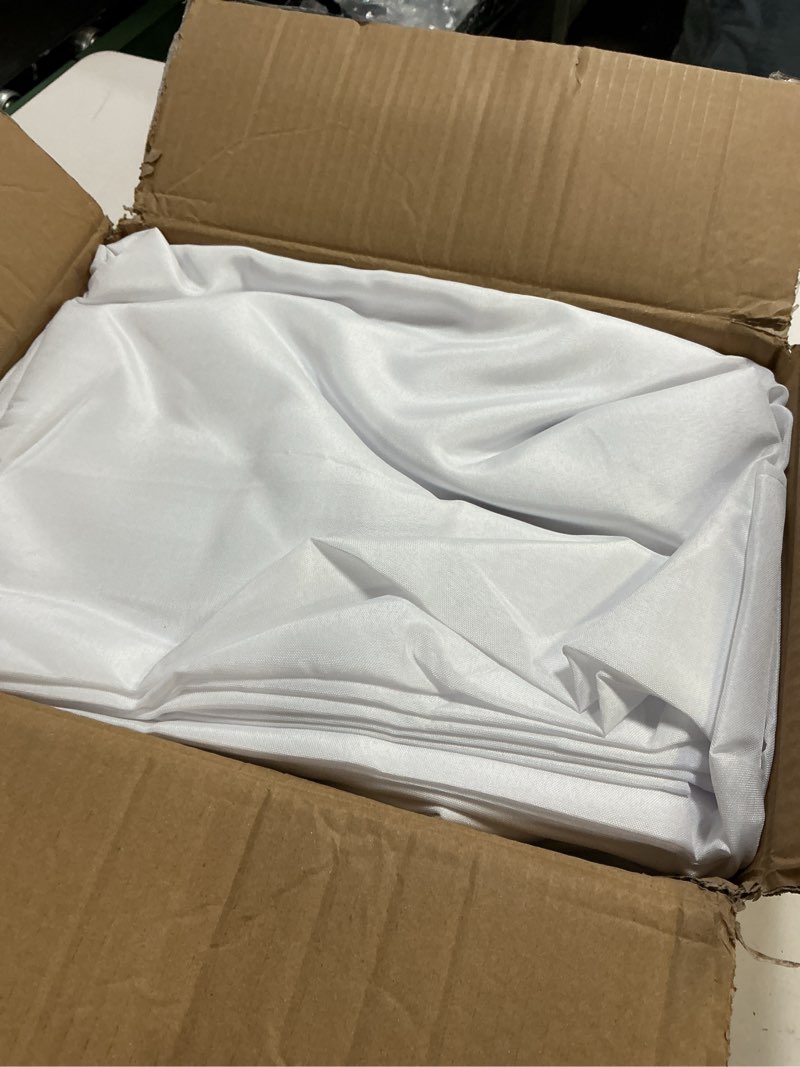 Condition photo showing New/Like New for fitable white tablecloths for rectangle tables, 6 pack - 70 x 120 inches - reusable and washable table clothes for 6-8 ft tables, polyester fabric table covers for wedding, party, banquet white 70x120 in, 6 pack