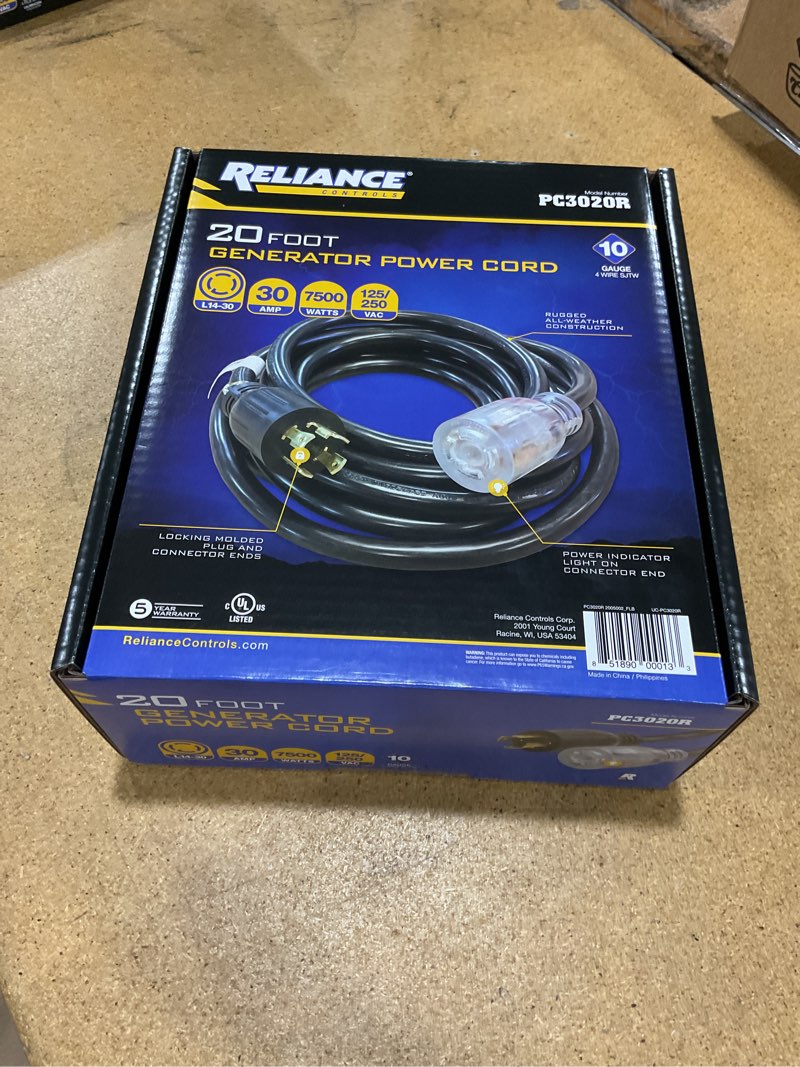 Condition photo showing New/Like New for reliance controls pc3020 pc3020k generator power cord, black