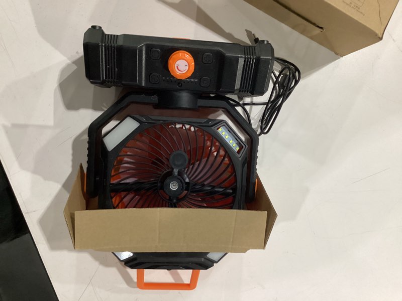 Condition photo showing New/Like New for camping fan rechargeable - 30000mah battery powered misting fan for outdoor beach tent - portable battery operated tent air conditioner for camping - glamping essentials orange