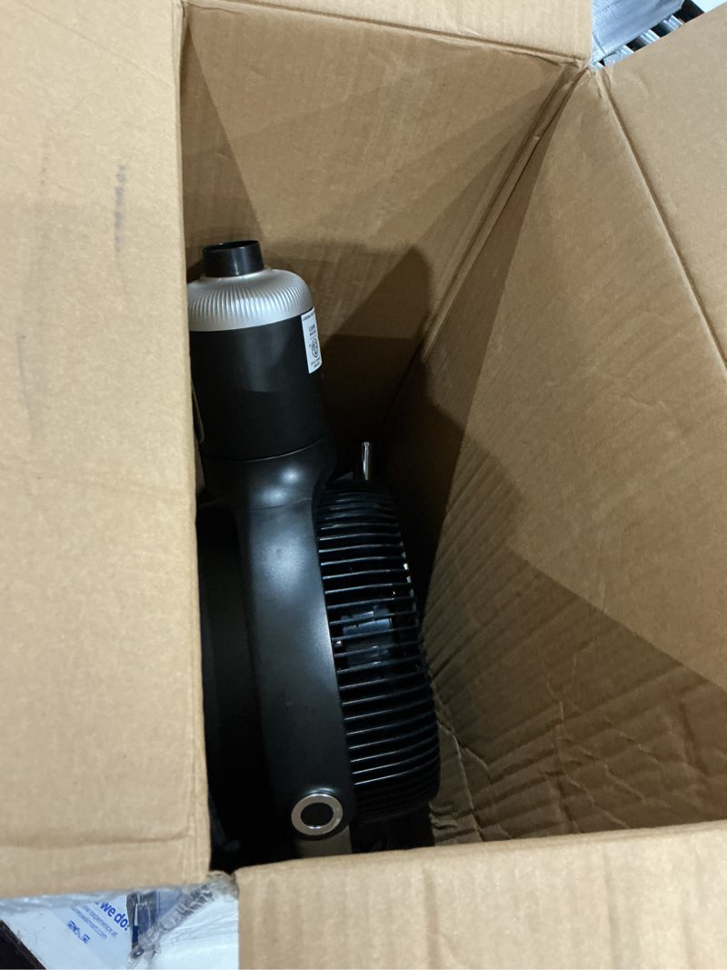 Condition photo showing As Is for lasko whirlwind 7" quiet oscillating pedestal fan with remote, dc motor, 24 speeds, orbital motion for bedroom cooling, black, apdc302