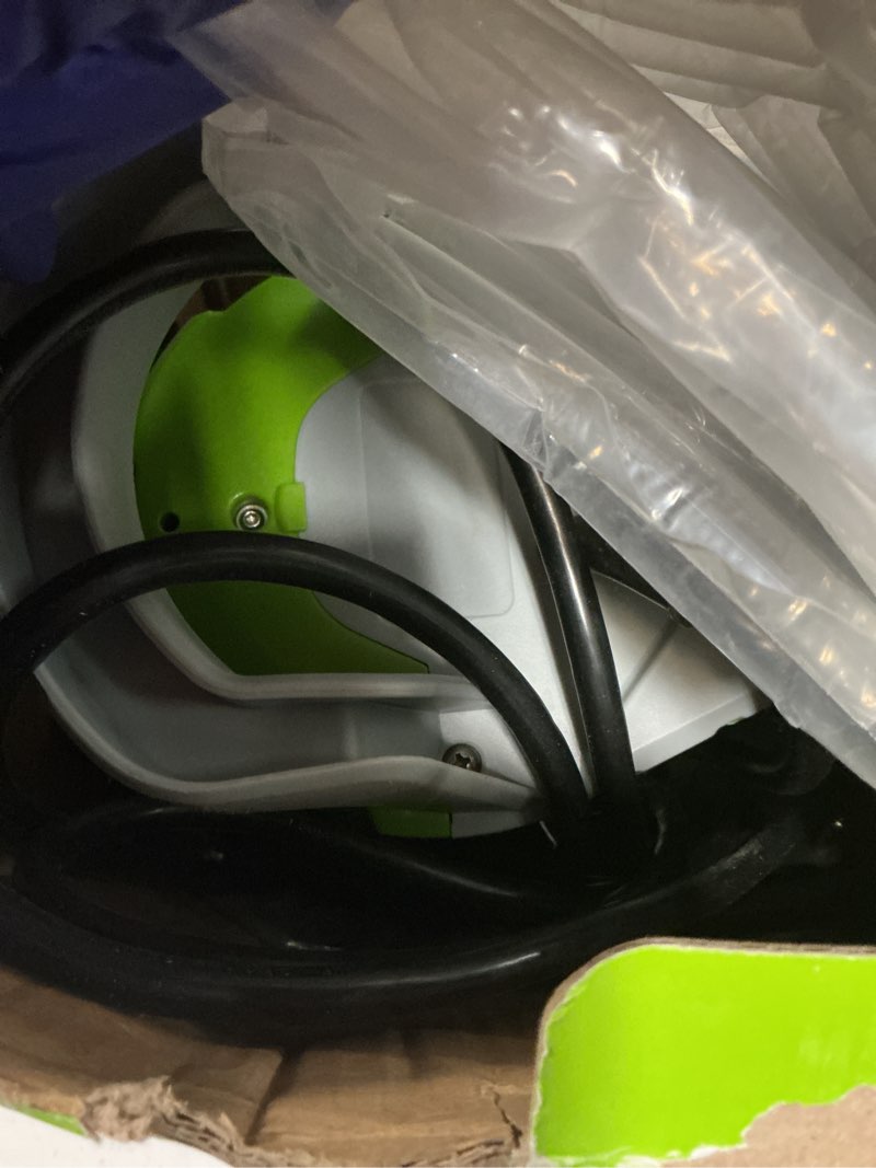 Condition photo showing As Is for green expert 1/3hp submersible sump pump with unique flow sensor switch last-inch water drainage for flooded basement backyard pool hot tub rain barrel easy to use backup drain pump 25-foot power cord with water sensor switch