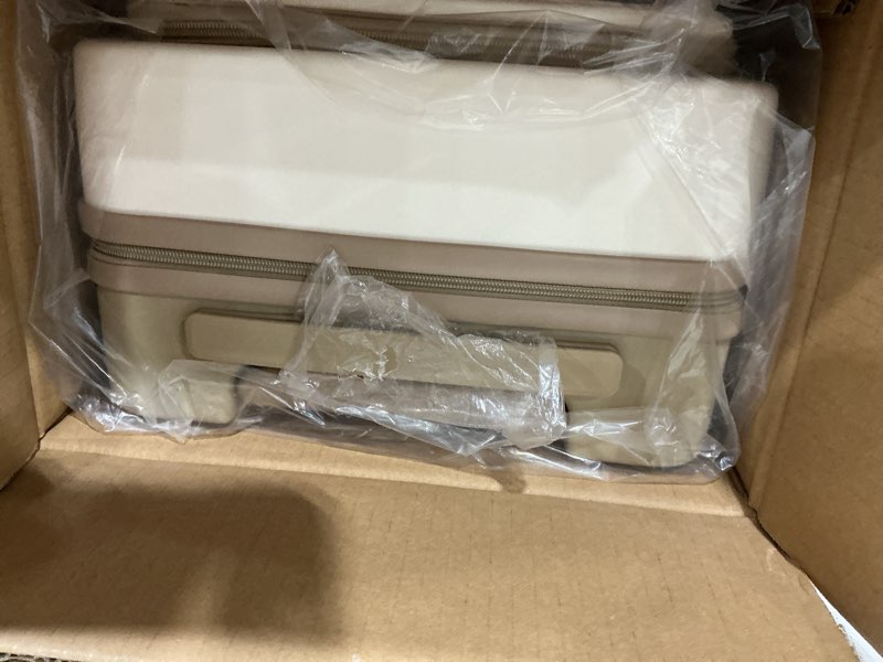 Condition photo showing Good Condition for top opening pc hard shell suitcase, 20-inch international carry on luggage with tsa lock, 360 silent spinner wheels - ideal for business travel suitcase (beige, carry-on 20-inch) beige carry-on 20-inch