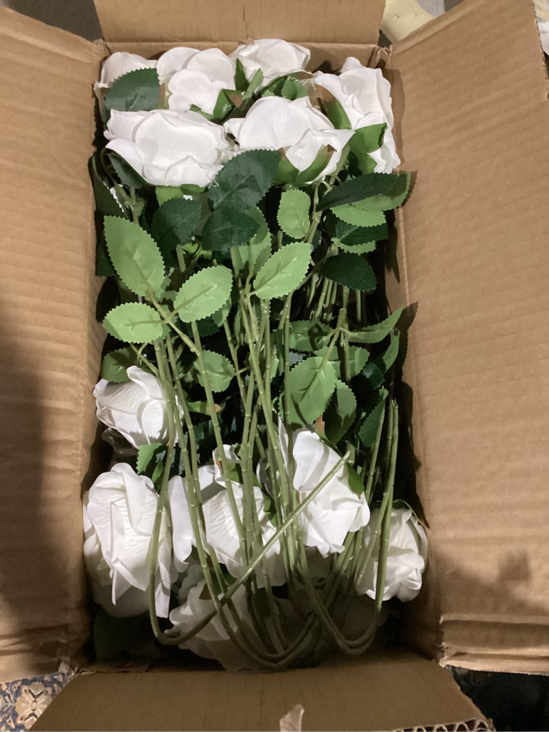 Condition photo showing Good Condition for Hananona Artificial Roses in Bulk, Fake Velvet Silk Roses Realistic Rose for Wedding Centerpieces Flower Arrangement Home Decor (50, White) White 50