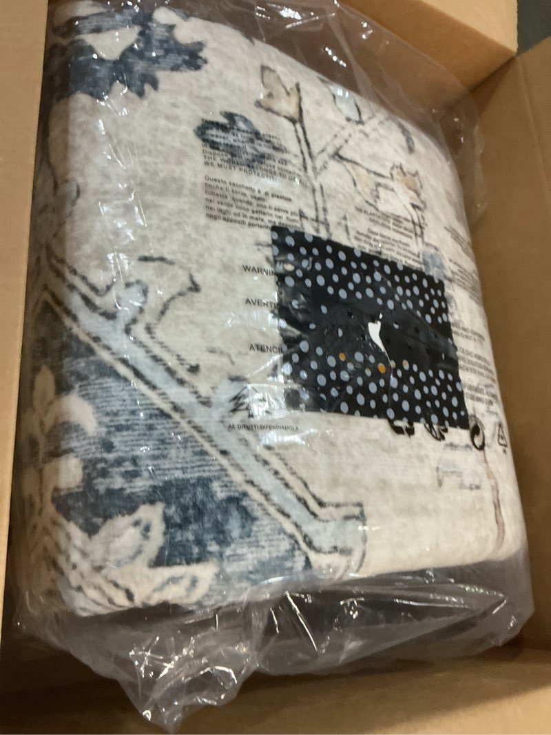 Condition photo showing Good Condition for besblee 8x10 area rugs for living room, machine washable non slip vintage rugs, low pile lightweigt chenille print indoor rug for bedroom, dining room, home office, blue 8x10 blue