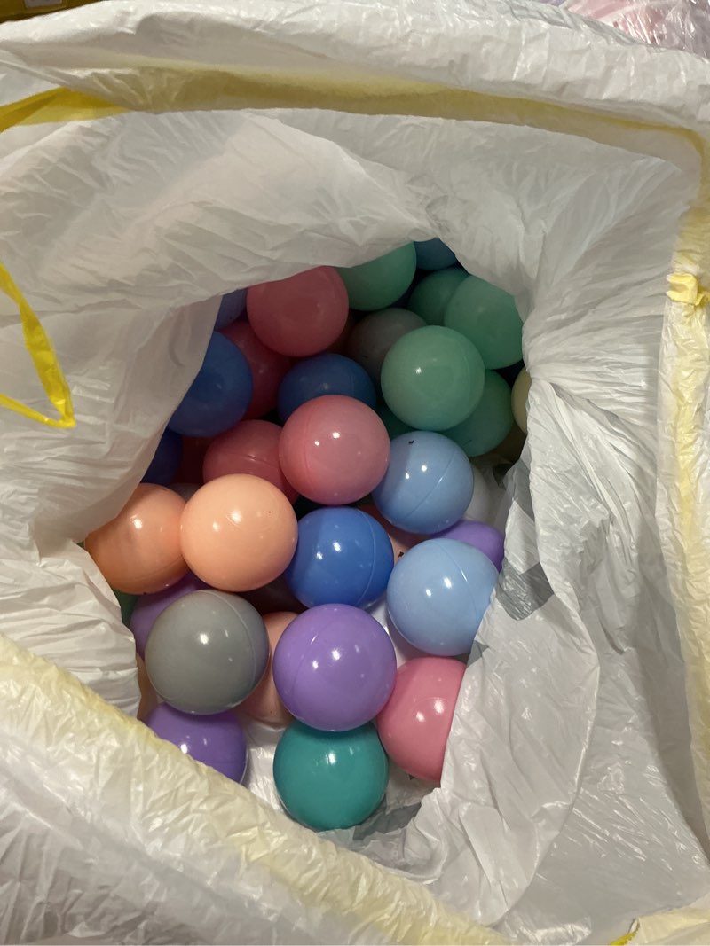 Condition photo showing As Is for gogoso ball pits balls for toddlers pack of 50 100 200 plastics shape ball non-phthalate non-bpa non-toxic 2.2-inch crush proof play balls macaron colors 100 balls
