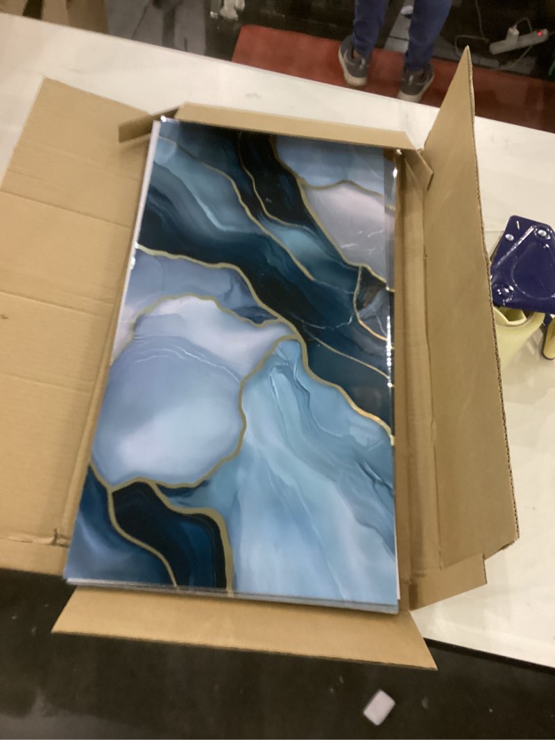 Condition photo showing New/Like New for Haimin Wall Panels Peel and Stick 10 Pieces 23.6x11.8in (19.4 Sq. Ft. Coverage) Lightweight Backsplash Marble Look Tile (not Real Marble) Ideal for Kitchen Bathrooms Living Rooms Bedrooms Blue Gold-010