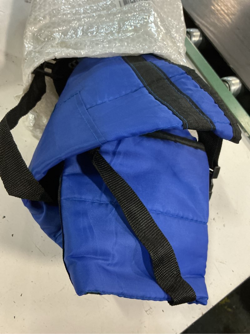 Condition photo showing As Is for patient lift transfer pad with reflective strips, transfer sling for elderly & disabled, stair assist evacuation aid, wheelchair to bed car transfer device, 8 handles, 260 lbs blue reflective