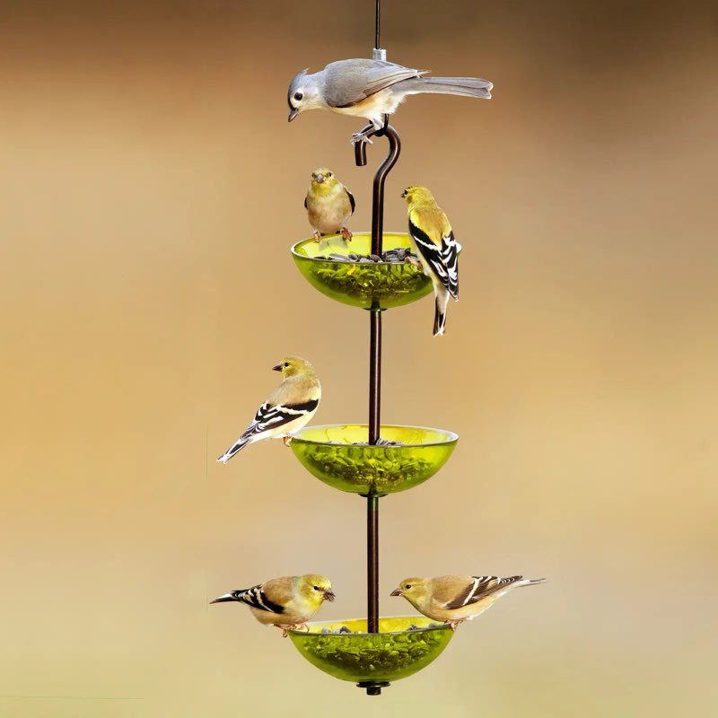 Mosaic Birds Triple Hanging Poppy Bird Feeder, 14.1-oz, Lime