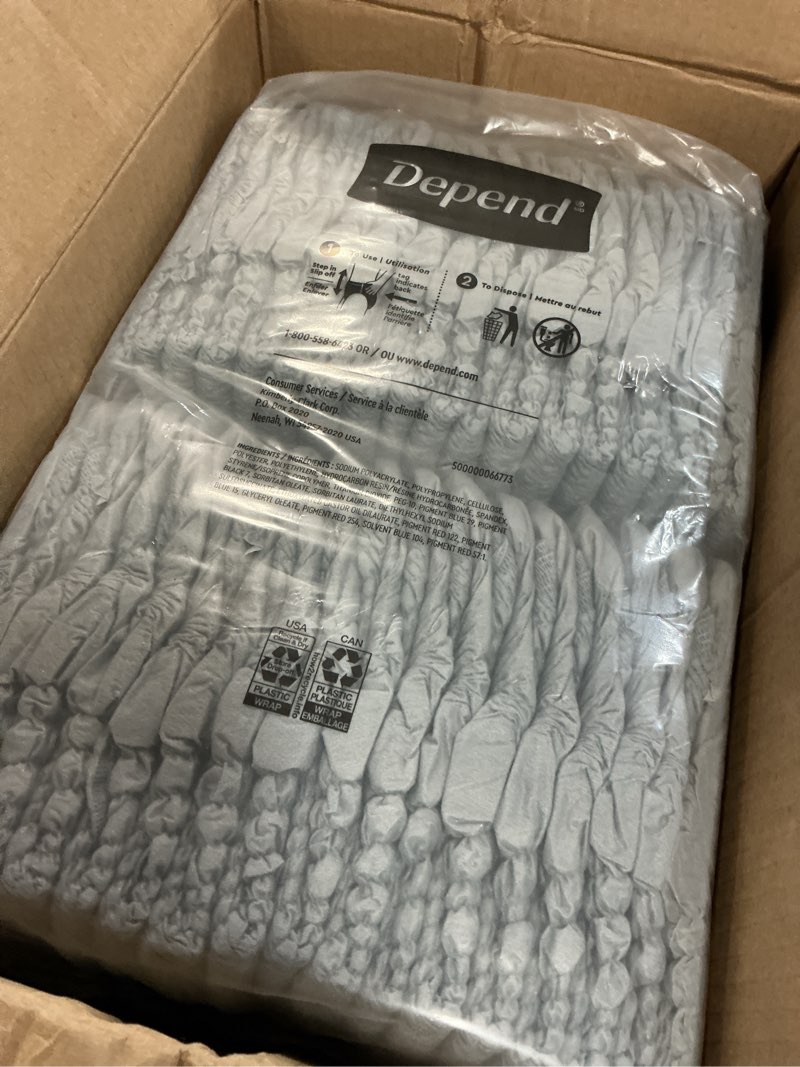 Condition photo showing New/Like New for depend fresh protection adult diapers, incontinence underwear for men, disposable, maximum, large, grey, 72 count (2 packs of 36), packaging may vary large 72