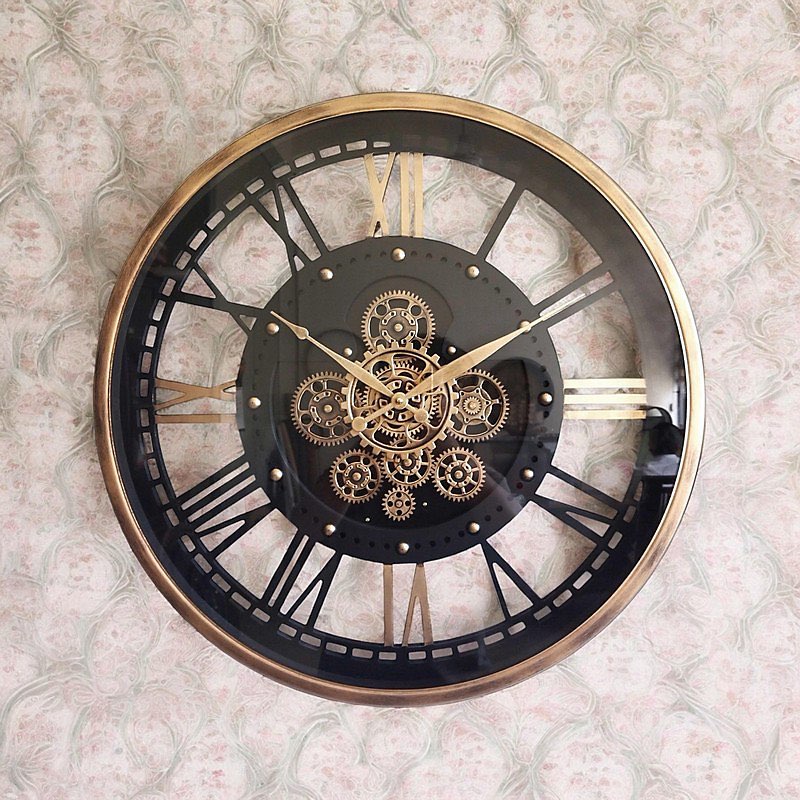( similar)Round Gear Wall Clock with Roman Numerals - L7 x W60 x H60 cm