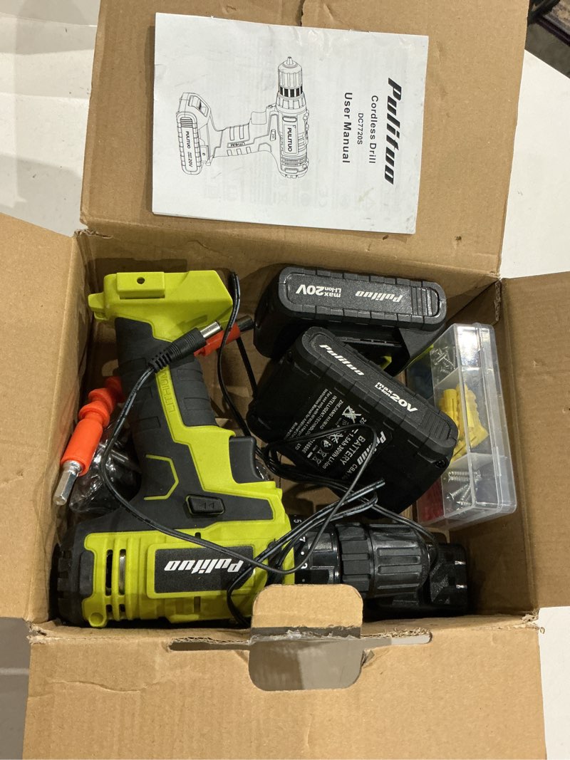 Condition photo showing Good Condition for pulituo's 20v cordless drill/driver, electric screwdriver - 2 batteries, 30nm, 21+1 torque, 2 speed, keyless 3/8" chase drill with led light, kit for home (green) 20v drill (green)- double