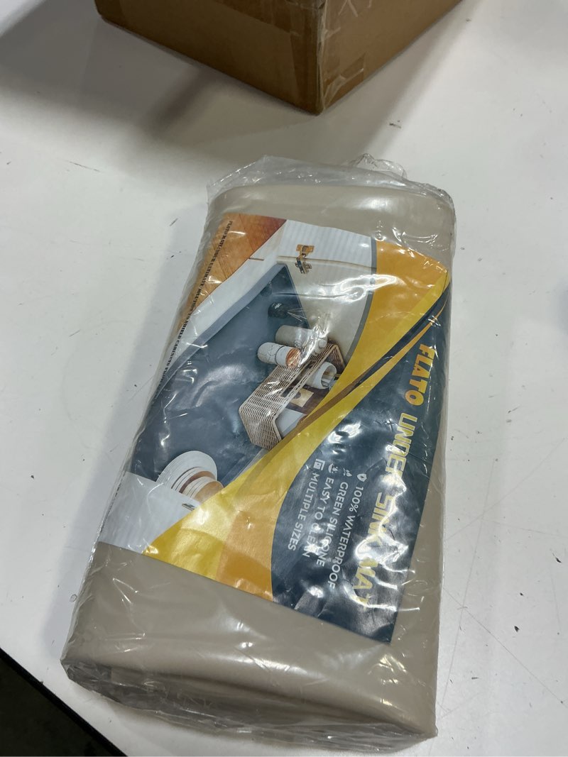 Condition photo showing New/Like New for FLATO Waterproof Under Sink Mat 22" x 19" Shelf Liner for Kitchen and Bathroom, Cabinet Protector, Organizers and Storage, Flexible Silicone Drip Tray Beige 19"W x 22"L