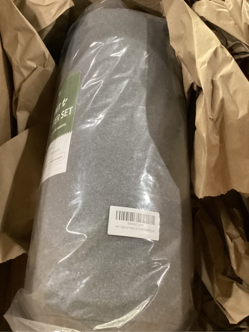 Condition photo showing Good Condition for king size comforter set, comforters king size luxury ultra-soft jersey knit bedding sets, dark grey lightweight down alternative bed comforter for all season, 3 piece bedding set dark grey king(102"x90")