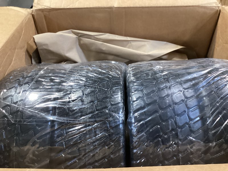 Condition photo showing Good Condition for ar-pro (2-pack) 15x6.00-6 flat free tire and wheel, solid lawn mower front tires with 3" centered hub, 3/4" & 5/8" bearings and 1" bushings, compatible with riding mower lawn tractor 15 x 6.00-6" flat-free (centered hub) silver