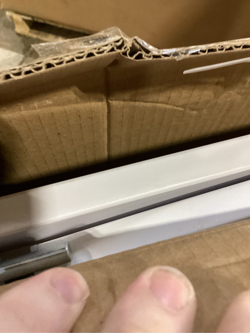 Condition photo showing As Is for 34" extra tall baby gate for stairs, auto close stroller friendly dog gate indoor for doorways, pressure mounted 29"-45" wide baby gate, easy walk through gate for children & pets, white white 29-45"wide, 34"tall