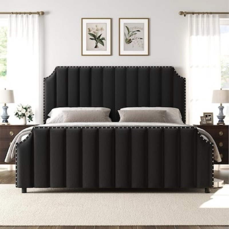 (Incomplete) Garvee California King Size Platform Bed Frame with 50.2Inch Tall Headboard- Velvet Upholstered