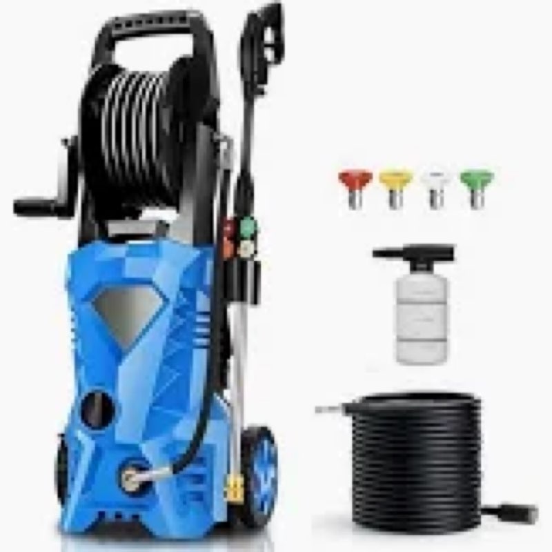 power washers electric powered 5000psi-max 3.2gpm high pressure washer car cleaning machine with adjustable spray nozzle and foam cannon for home driveway patio deck, blue