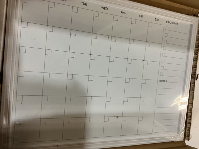 Condition photo showing Good Condition for dollar boss magnetic white board calendar 24''x 18'', monthly dry erase planner for wall with white wood style frame for office, school, dorm, home decor