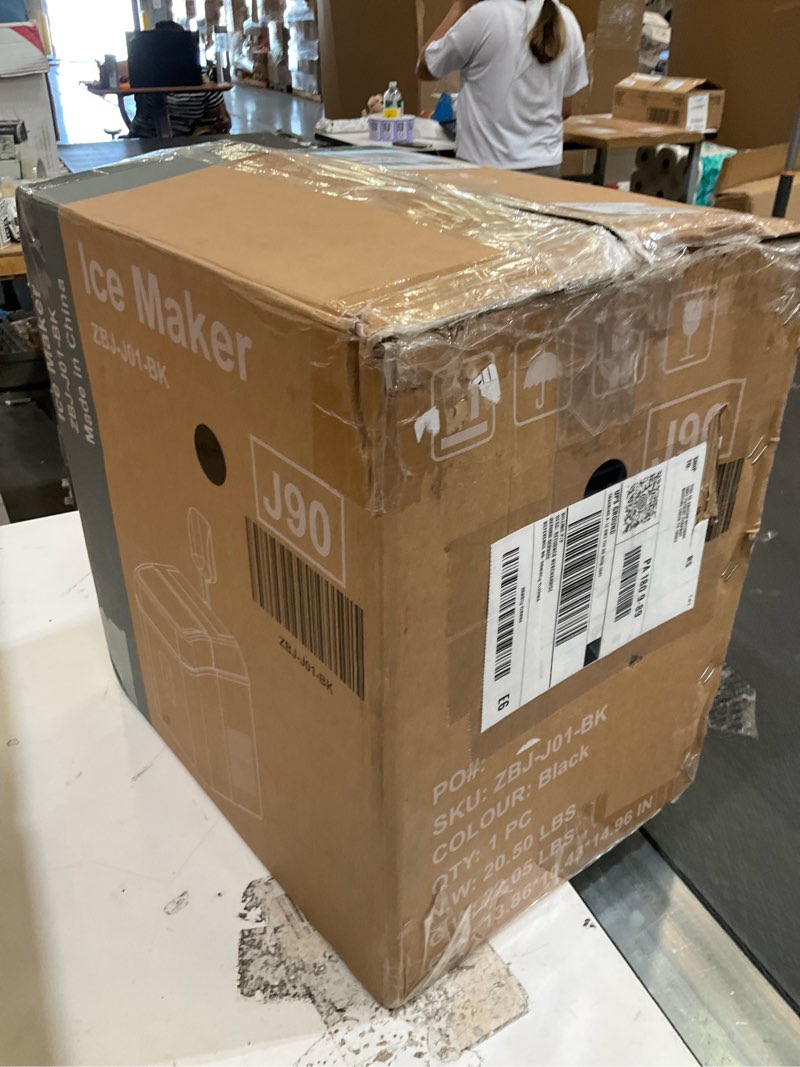 Condition photo showing As Is for newbulig nugget ice makers countertop, portable nugget ice machine, ready in 6 mins, 24lbs in 24hrs, auto-cleaning, with basket and scoop, for home, kitchen, rv, camping, black nugget black 14.5"*13.7"*10.4"