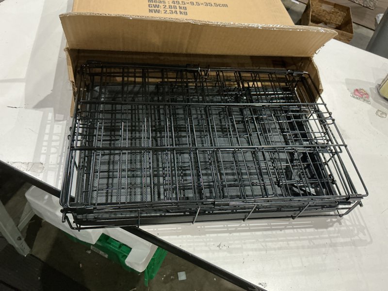Condition photo showing As Is for fdw dog crate for small dogs 18 inch folding metal wire pet cage single door w/divider panel indoor outdoor kennel leak-proof plastic tray,black black 18 inch single door