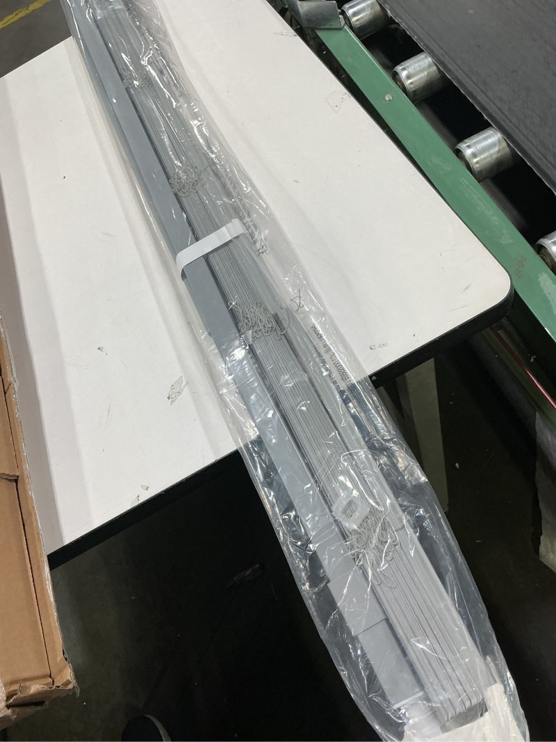 Condition photo showing As Is for LazBlinds No Tools No Drill 1" Vinyl Mini Blinds, Cordless Blinds for Windows, Light Filtering Horizontal Window Blinds & Shades, 45" W x 48" H, Grey Cordless-grey 45" W x 48" H