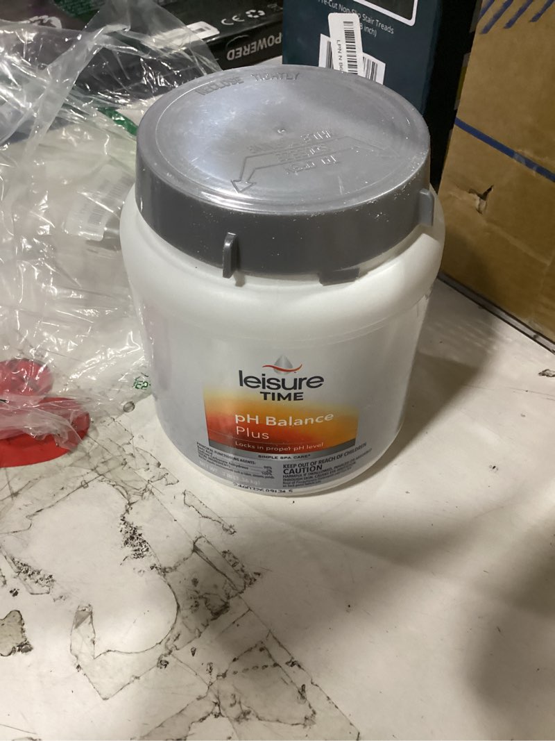 Condition photo showing As Is for (no test strips) leisure time 45410a ph balance plus spa and hot tub water care, 3 lbs with my garden pool 20 ct. test strips & scum sponge flower oil-absorbing sponge for hot tubs and pools
