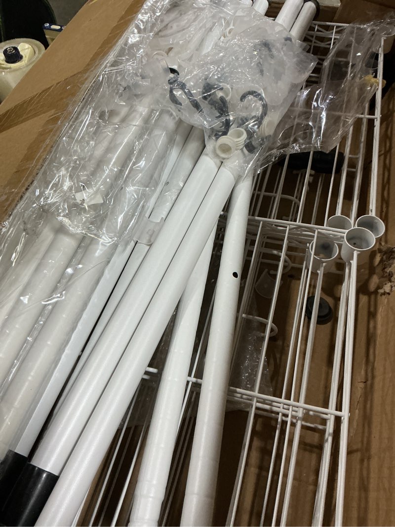 Condition photo showing Good Condition for kryonix expandable heavy duty garment rack, 900lbs freestanding clothes rack with 5 hanging rods & 6 shelves, adjustable width(70''-88.2'') metal wardrobe closet for bedroom, laundry room, white white 5 hanger rods & 6 shelves