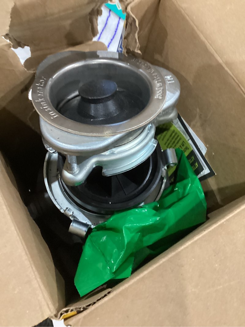 Condition photo showing As Is for insinkerator badger 1xl continuous feed 1/3-hp septic safe non-corded garbage disposal