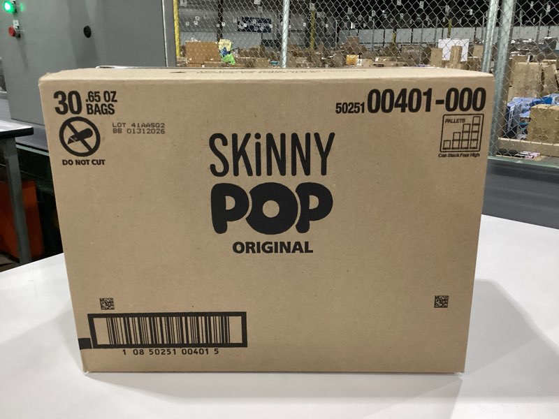 Condition photo showing New/Like New for skinnypop popcorn, original, whole grain, dairy-free snack, 0.65oz bags (30ct) original 0.65 ounce (pack of 30) bb 1/31/2026