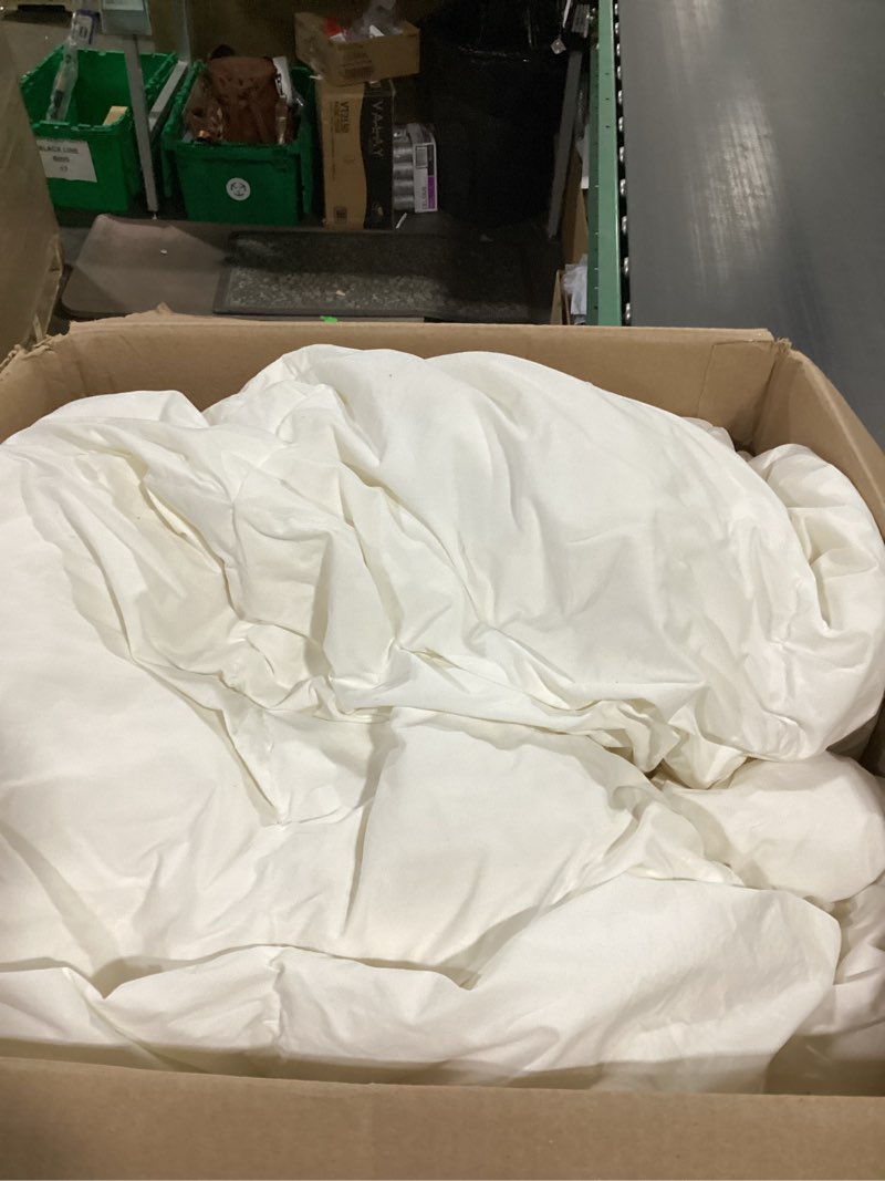 Condition photo showing As Is for Feather Down Cotton Comforter King Size, All Season 100% Cotton Duvet Insert, Hotel Luxury Bedding Comforter Cozy Ultra Soft Medium Warmth Duvet Insert with 8 Corner Tabs White 120 x 98 Inch