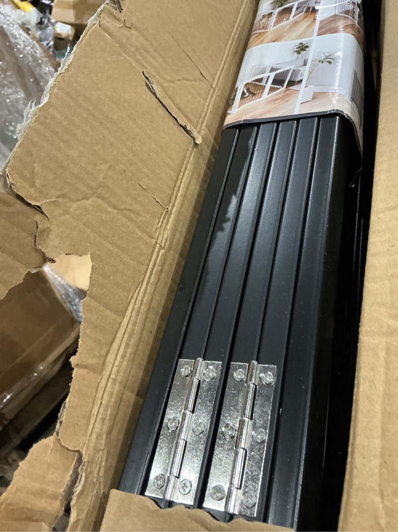 Condition photo showing Good Condition for zjsf freestanding dog fence indoor, foldable dog gate for doorways, stairs or hallways, sturdy wood extra wide pet gate with support feet for the house, black, 24 "height-6 panels ?6 panels?120''w x 24''h black