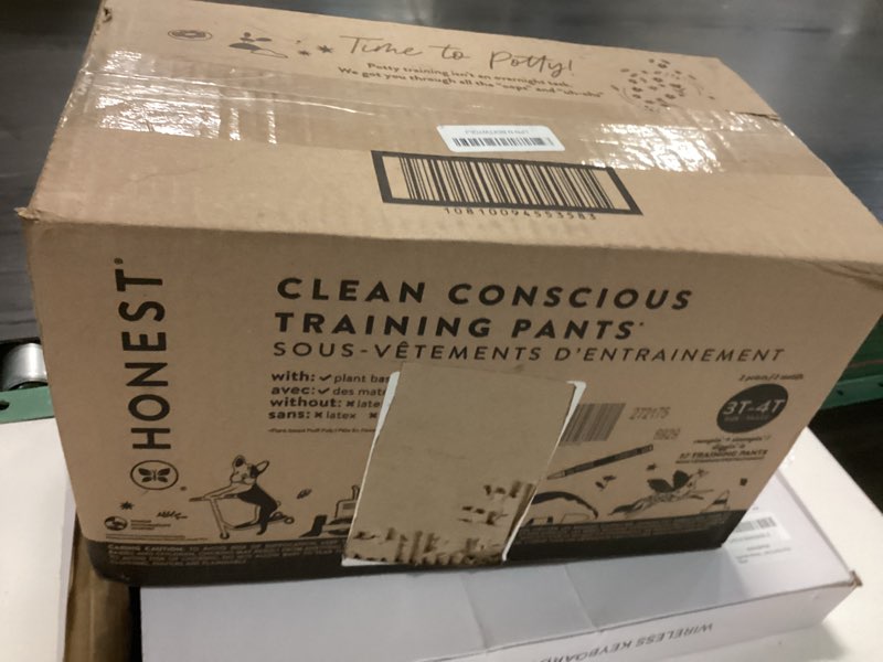 Condition photo showing New/Like New for the honest company clean conscious training pants for sensitive skin, hypoallergenic, fragrance-free, rompin' & stompin' diggin' it, size 3t/4t (32-40 lbs), 57 count rompin' & stompin' + diggin' it size 3t/4t 57
