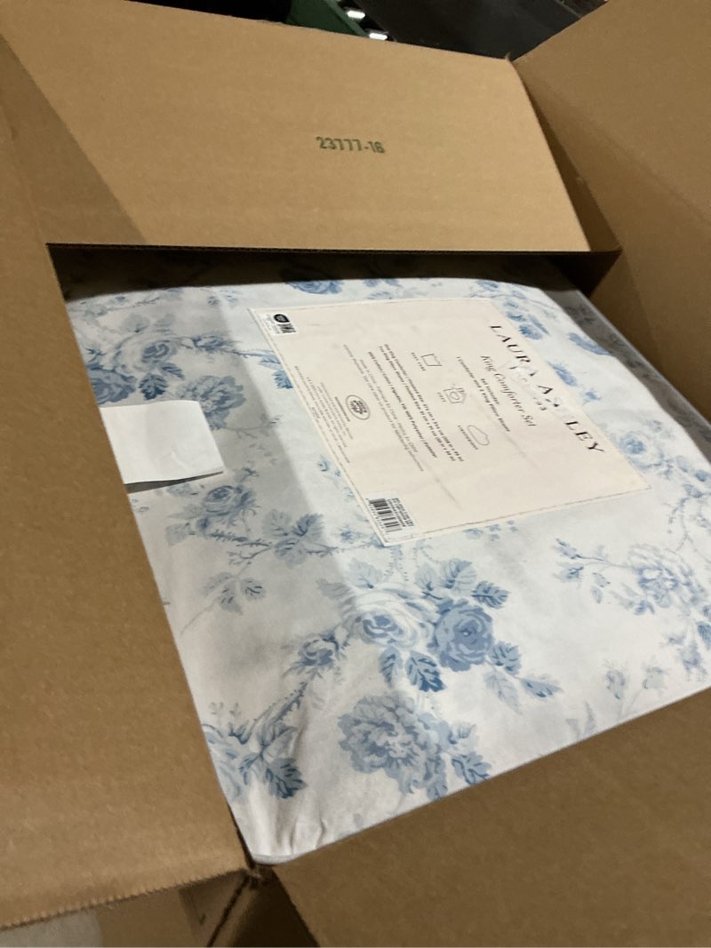 Condition photo showing Good Condition for Laura Ashley - King Comforter Set, Reversible Cotton Bedding with Matching Shams, Medium Weight for Year Round Use, Oeko-Tex Certified (Belinda Blue) Belinda Blue King