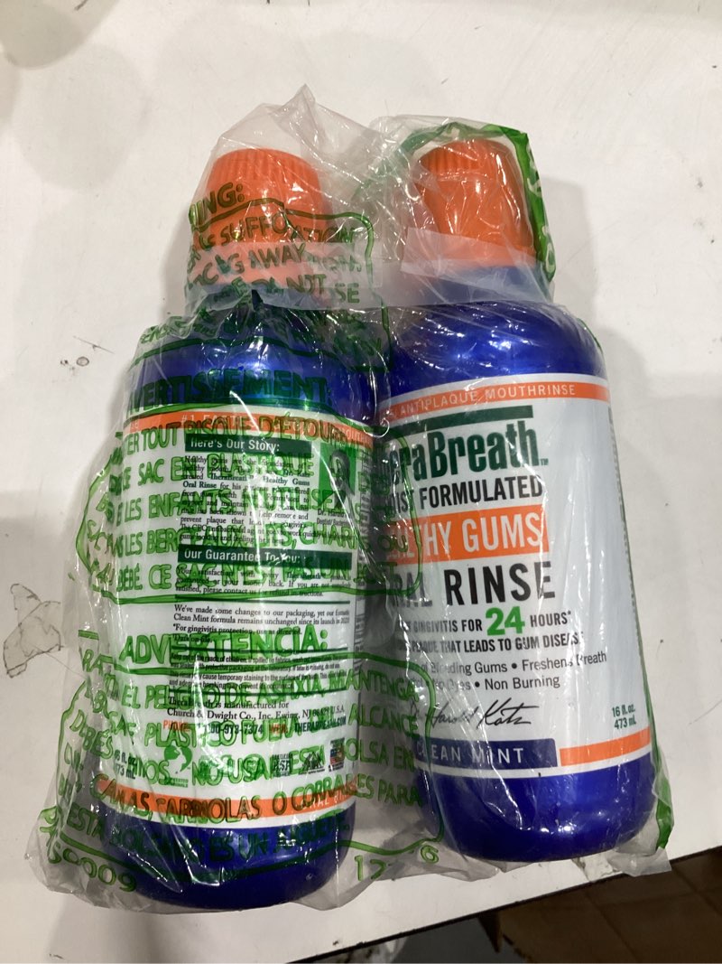 Condition photo showing New/Like New for TheraBreath Healthy Gums Oral Rinse, Antigingivitis, Clean Mint Flavor, Dentist Formulated to Help Prevent Gingivitis and Support Gum Health, Alcohol Free, 16 Fl Oz (Pack of 2) Mouthwash