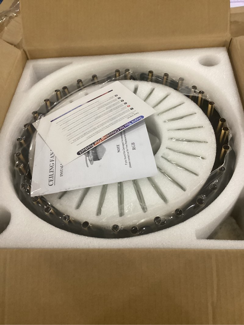 Condition photo showing Good Condition for 36" bluetooth ceiling fan with speaker, rgb-led dimmable light 6 speeds reversible blades modern fandelier chandelier with remote app control memory timer function for bedroom gold gold 36 inch
