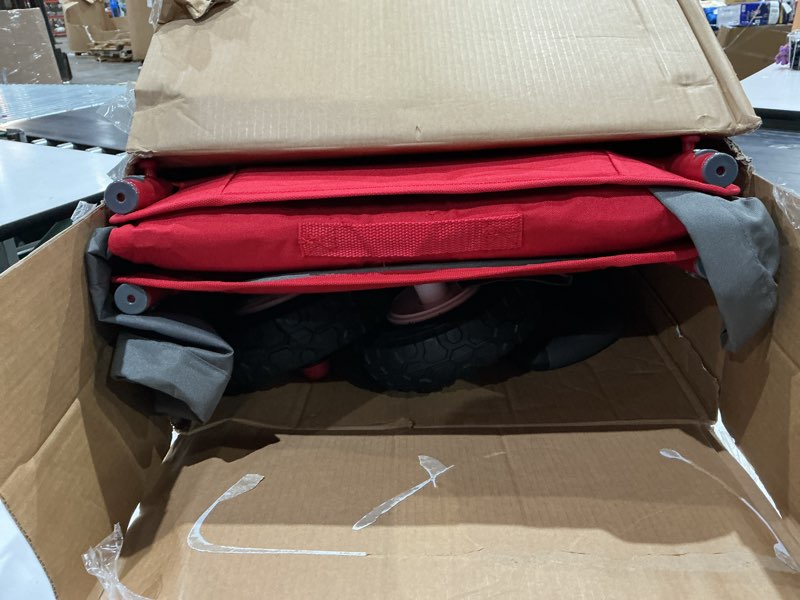 Condition photo showing As Is for radio flyer, 3-in-1 all-terrain ez fold wagon with canopy, red and gray, air tires