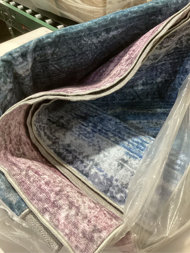 Condition photo showing As Is for Kokia Abstract Area Rugs Bedroom Washable Decor Low Pile Fluffy Non-Slip Non-Shedding Indoor Red Carpet Foldable Stain Resistant Floor Mat Living Room Dining Room, Oslo Orchid Peony Peony/Orchid/Teal/Skyblue (Rectangular)