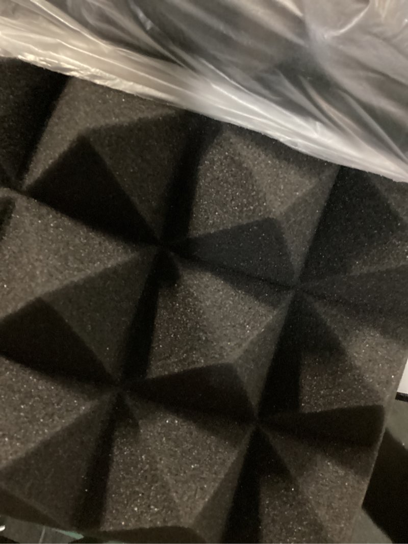 Condition photo showing As Is for focusound 24 packs acoustic foam panels pyramid 2" x 12" x 12", soundproofing foam noise cancelling foam with 120 pcs double-side adhesive 2" x 12" x 12" 24 pack pyramid