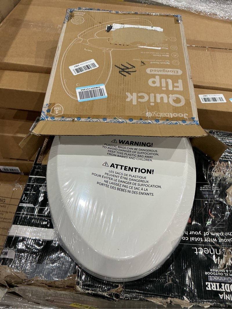 Condition photo showing New/Like New for jool baby quick flip toilet seat with built-in potty & splash guard for toddler training, slow close (elongated) oblong