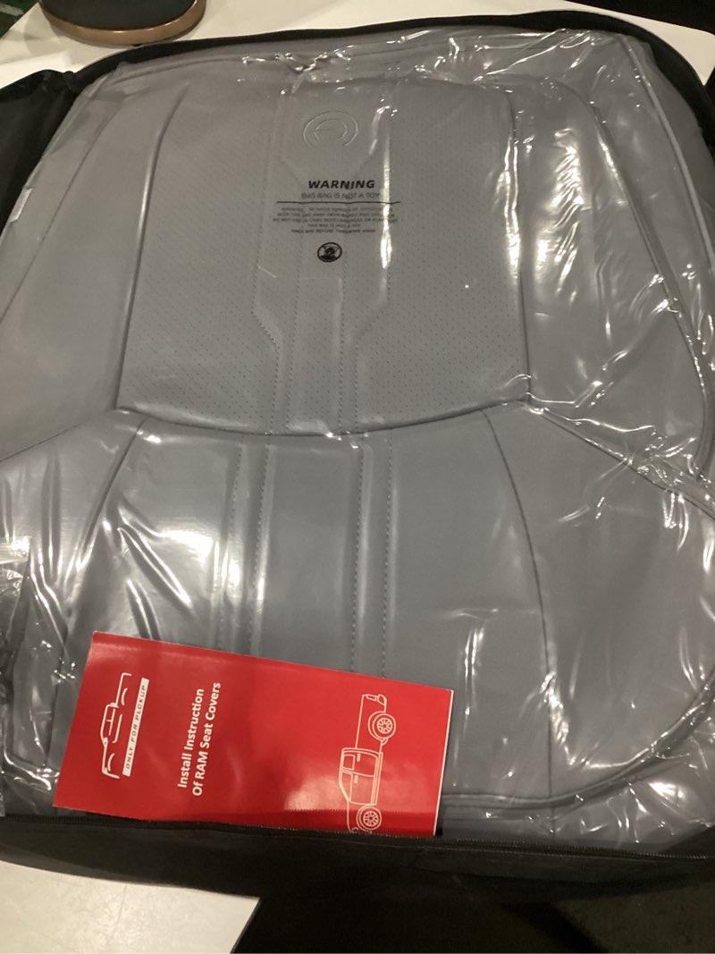 Condition photo showing Good Condition for aoog seat covers custom fit for dodge ram 1500/2500/3500 2002-2026 faux leather seat cover set compatible with crew, regular, quad, mega cab, waterproof car truck cushions (grey, flat, full set) grey full seat (flat rear)