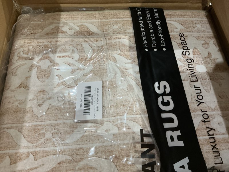 Condition photo showing New/Like New for 8x10 washable area rugs for living room, vintage floral non-slip low pile natural rug soft throw large carpet for dining room bedroom home office (beige, 8'x10') 8' x 10' (rectangular) beige