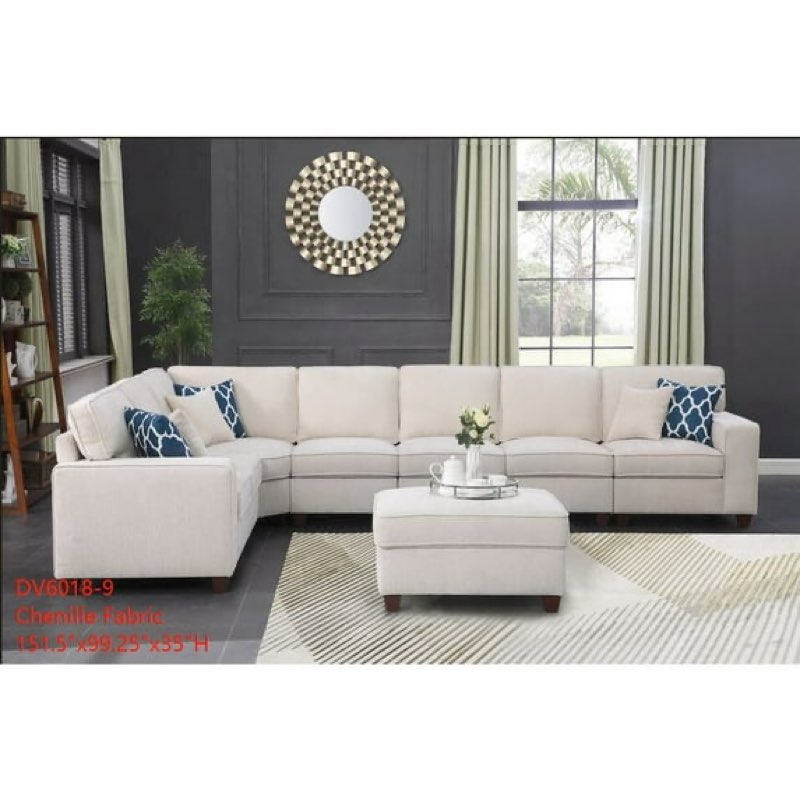 (Incomplete just corner)) Devion Furniture 8-Piece Upholstered Modern Chenille Sectional in Beige