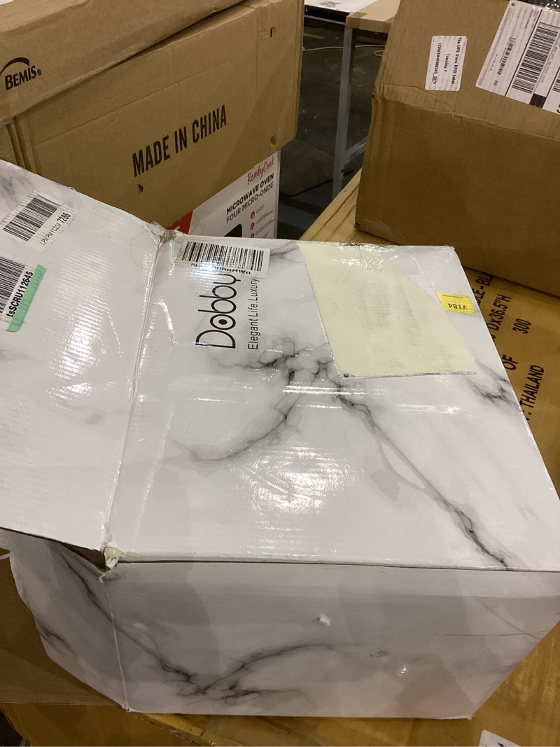 Condition photo showing As Is for Bathroom Organizer Countertop Perfume Organizer Makeup Organizer Cosmetics Storage Display Rack Vanity Tray Dresser Stainless Steel Gold Shelf White Marble Ceramic Tray (L-Black)