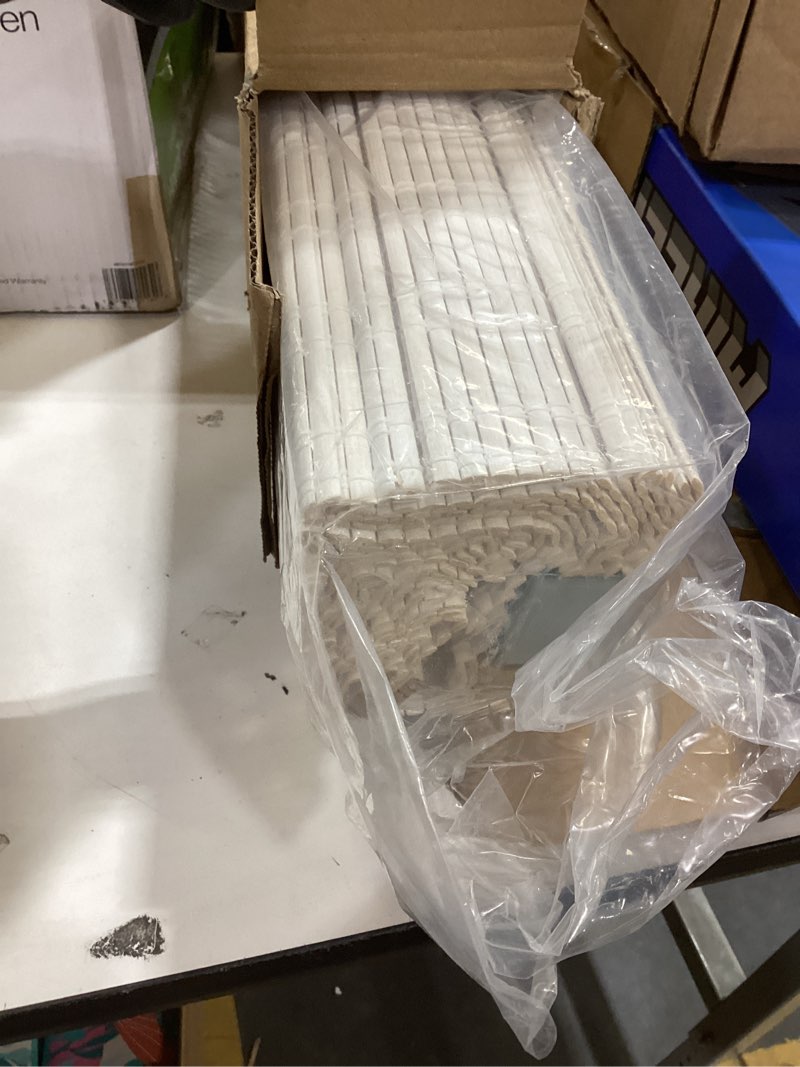 Condition photo showing Good Condition for lazblinds no tools no drill cordless bamboo roman shades, light filtering window treatment, roll up bamboo blinds for window 25'' w x 64'' h, ceylon vintage white ceylon vintage white 25'' w x 64'' h