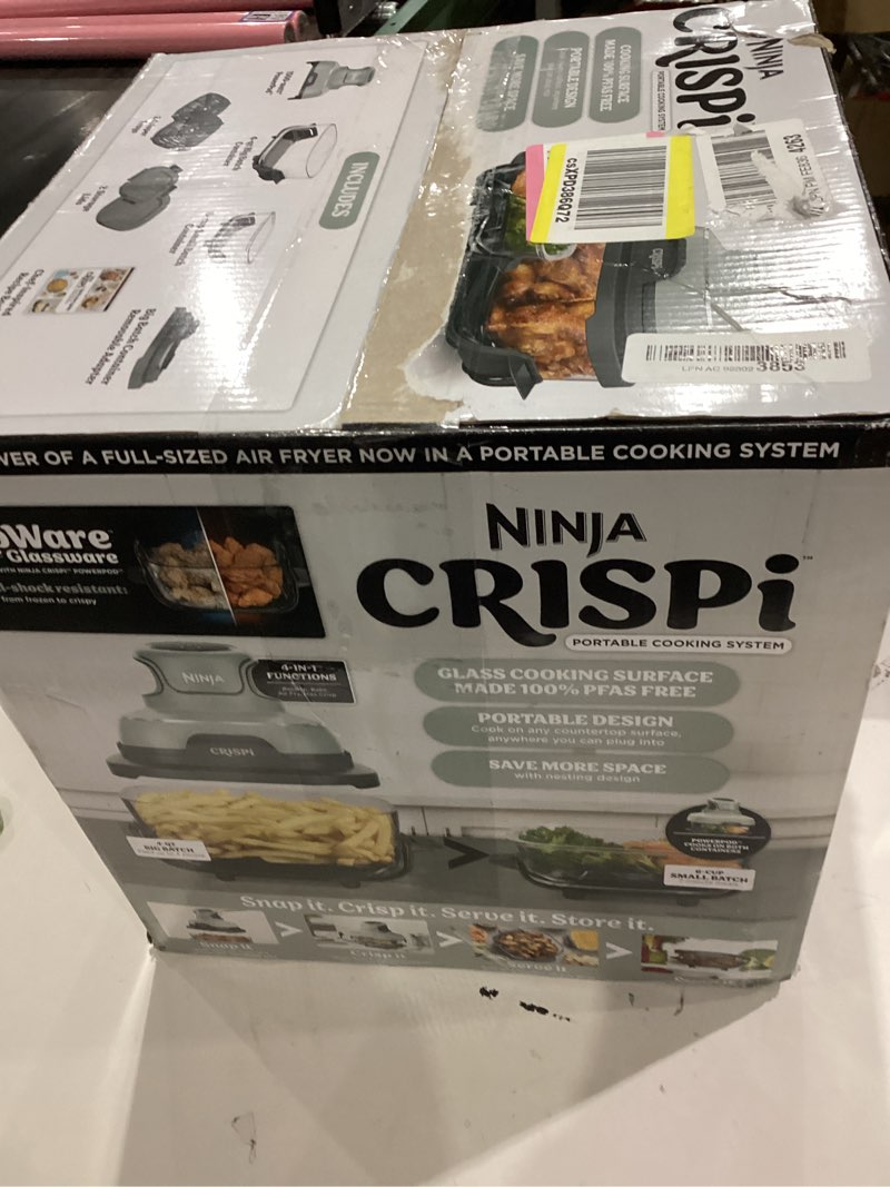 Condition photo showing Good Condition for Ninja Crispi Air Fryer, Microwave, Freezer & Dishwasher Safe, Non Toxic Glass Portable Cooking System, 4 QT & 6 Cup Glass Containers with Storage Lids, Easy Meals, Air Fry, Bake, Green, FN101SG Sage
