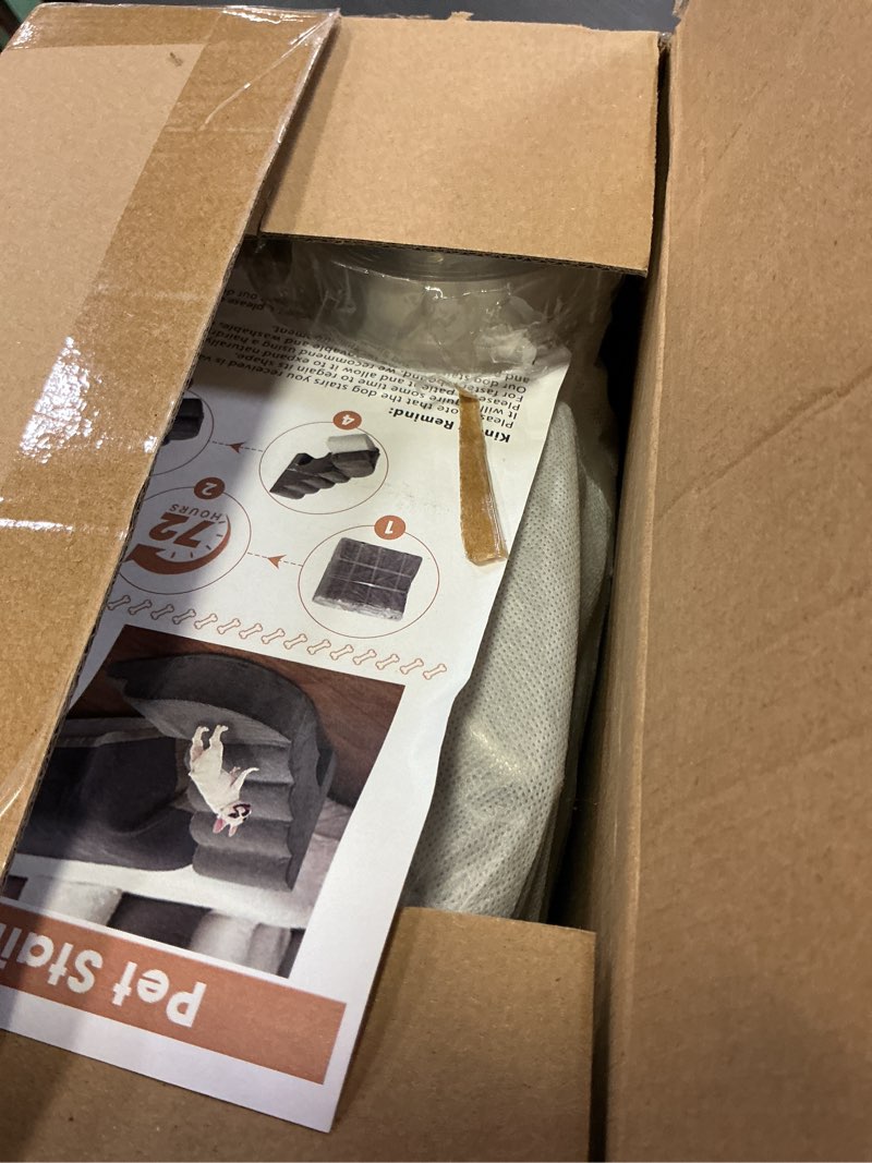 Condition photo showing New/Like New for 6 Tier Dog Stairs/Steps for High Bed, 27.5”H Non-Slip Pet Stairs Adjust to Left Side of Bed, Pet Steps for Small Dogs, Old Pets, and Injured Dogs, Gray