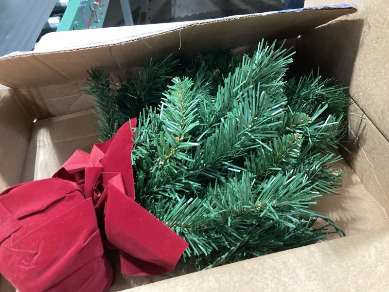 Condition photo showing Good Condition for national tree company 24 in pre-lit majestic fir mini artificial christmas tree, 35 clear lights, 71 tips, red cloth base, green plug in w/red bag tree